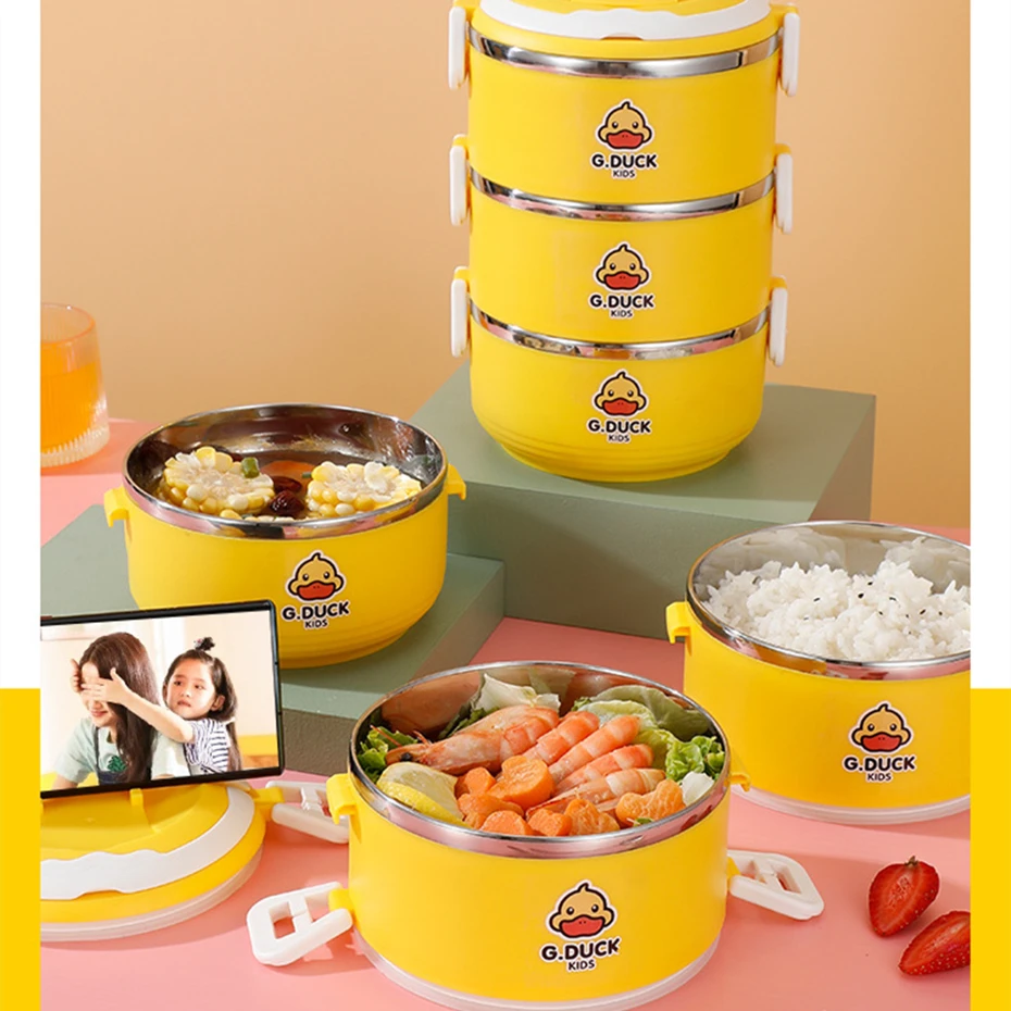 

High Quality Thick 304 Stainless Steel Lunch Box, Thermal Insulated Portable Lunch Box, Food Storage Container, 1-3 Layers