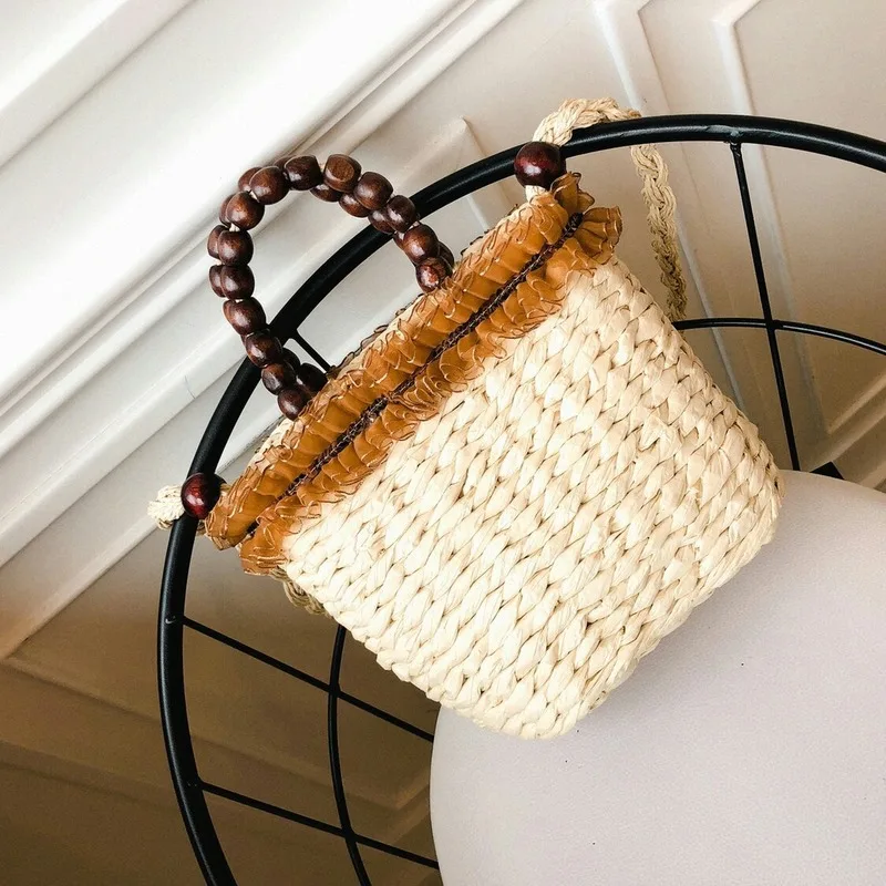 Новинка весна-лето 2020 женская сумка плетеная с ручкой из бисера и кружева ручная