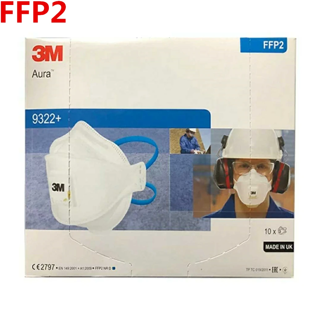 Респиратор для частиц 3M в форме рыбы Aura 9322 + 9322A Gen3 с клапаном 10 шт. упаковке