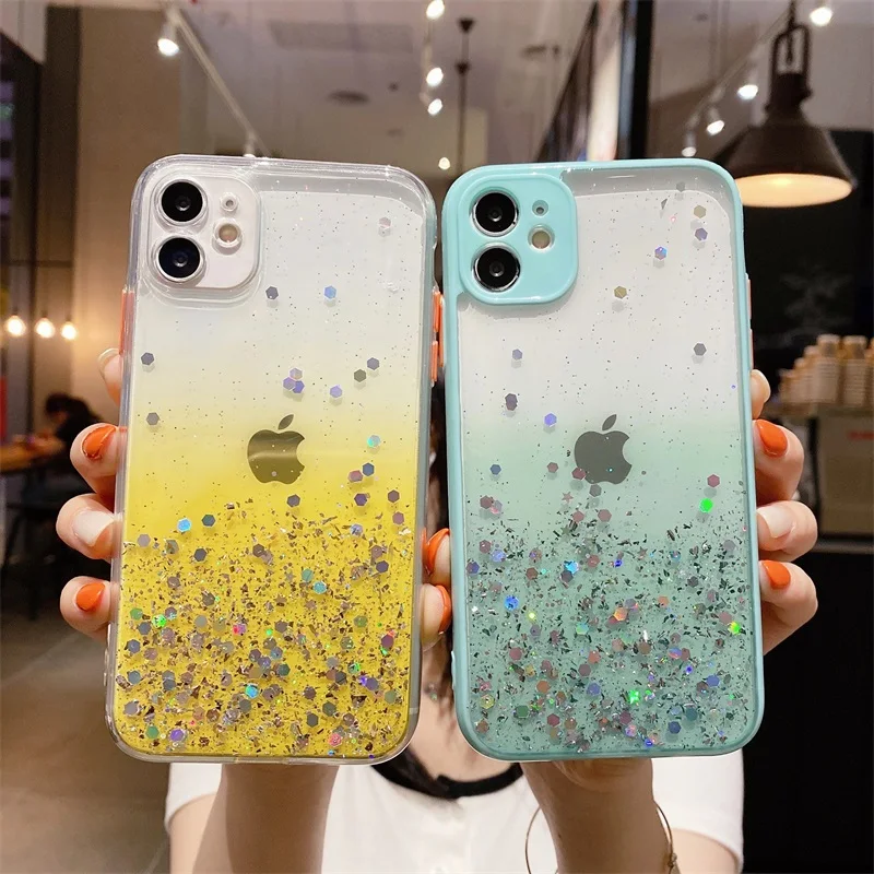 Чехол для iphone 12 11 pro X XR XS max 6 7 8 plus Se 2020 силиконовый с блестками | Мобильные телефоны