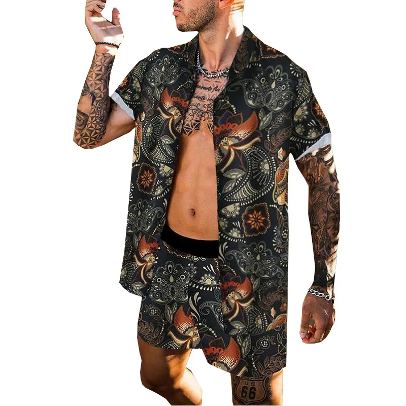 

eBay independent station new men's summer digital printing suit casual beach pants shirt two-piece SY0028