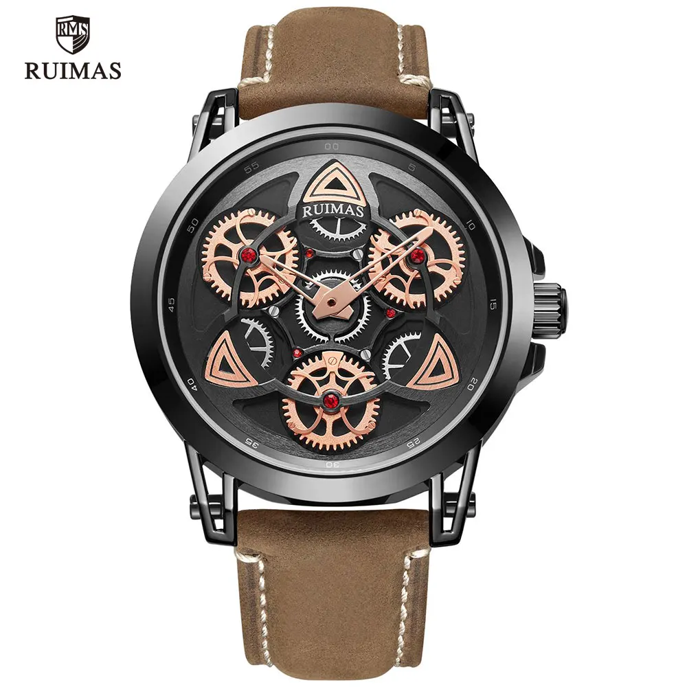 RL550G-Brown black RUIMAS Роскошные военные спортивные часы мужские Лидирующий бренд водонепроницаемые наручные часы кожаный ремешок Кварцевые часы мужские Relogios Masculino 550 - Цвет: RL550G-Brown black