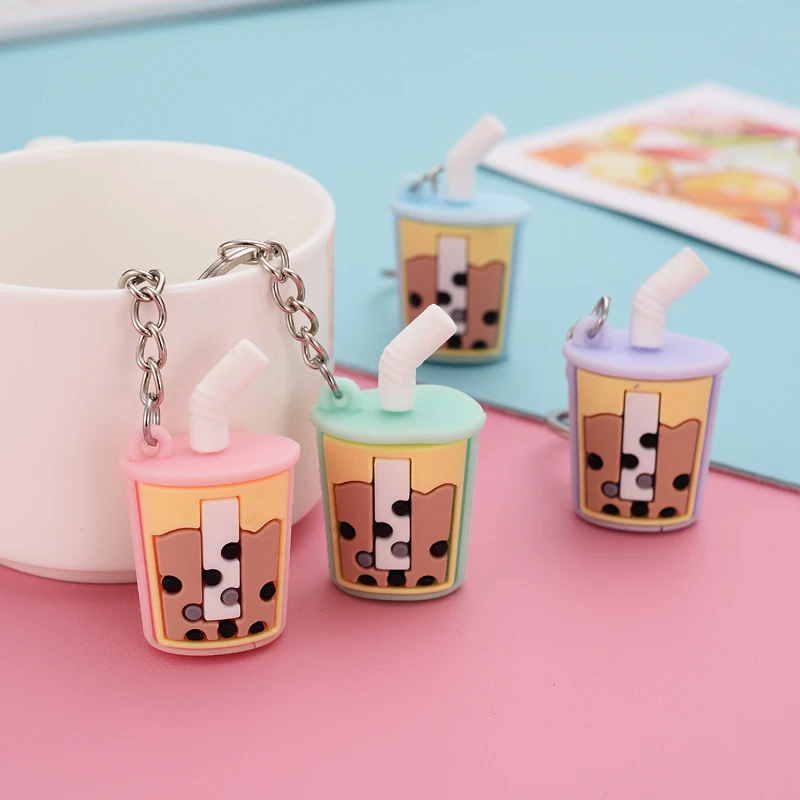 

Cartoon Keychain Milk Tea Cup Key Ring Pendant For Car Accessories Multimedia Player GPS Navigation System Radio Stereo 2din