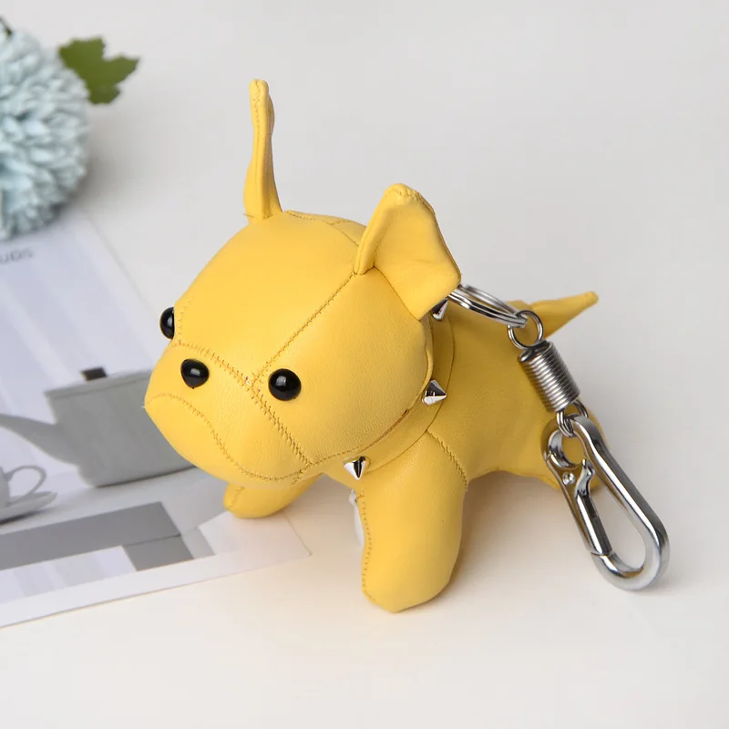 yellow Брелок с бульдогом из искусственной кожи животное собака брелок держатель сумка Шарм брелок Chaveiros бульдог сумка аксессуары в стиле панк кулон - Цвет: yellow