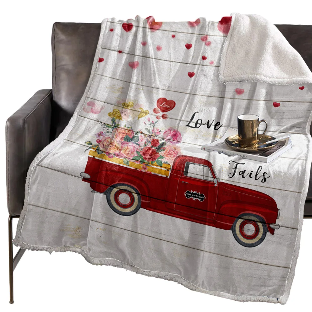 Красный грузовик розы любовь шар одеяло Цветочный флис для детей Девочка диван