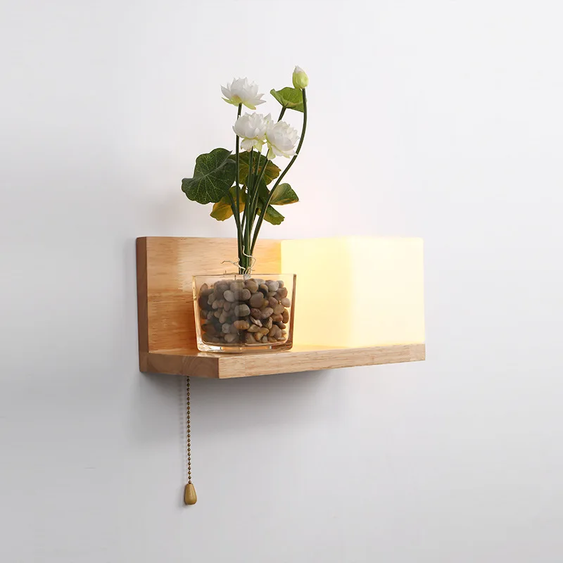 Скандинавская настенная лампа из цельной древесины стекло светодиодный
