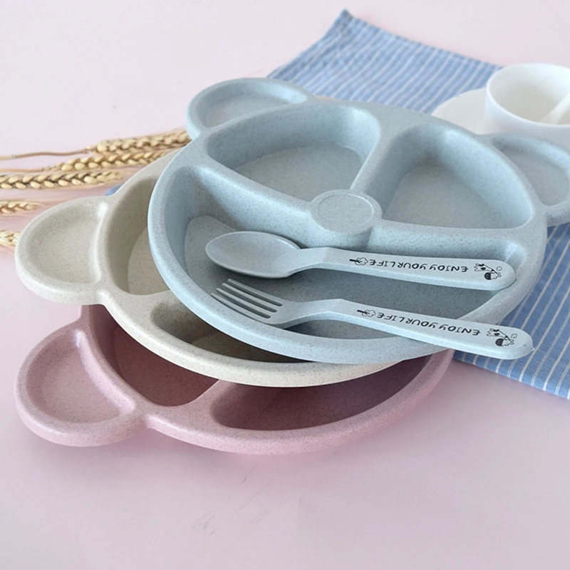 

3 шт./компл. детская миска + ложка + вилка, столовая посуда для кормления, детская посуда с мультяшным медведем, столовая посуда, антигорячая т...
