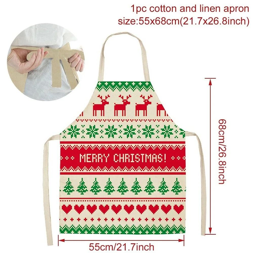 1PC Christmas Decoration Santa Red Sleeveless Apron Cotton Linen Kitchen Aprons Natal Navidad 2022 New Year Gifts | Дом и сад