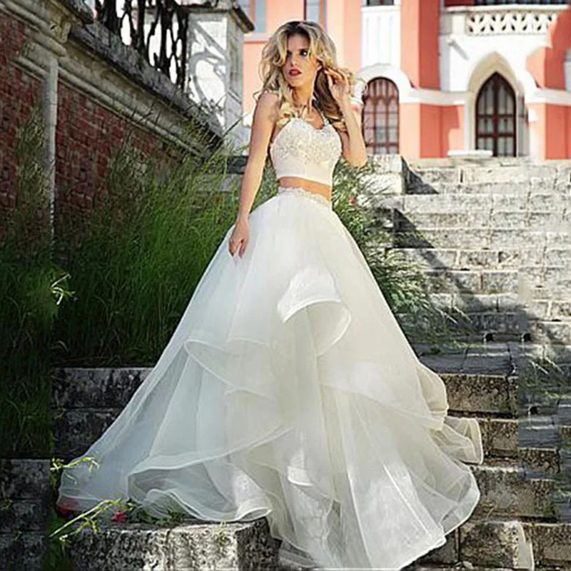 Country Wedding Dress Simple Two piece Backless Beach Bridal Organza Lace Appliques Boho Gowns vestido de noiva | Свадьбы и