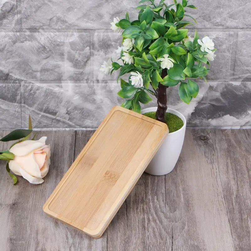 Прямоугольная бамбуковая блюдце поднос для растений мини подставка цветов
