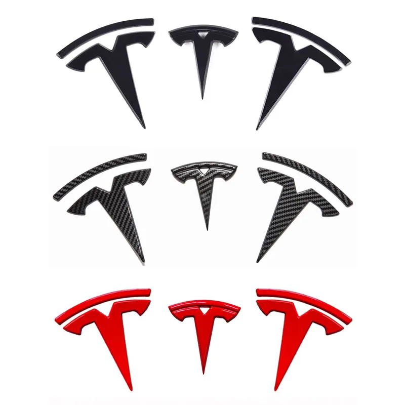 For Tesla model 3 Front Logo Steering wheel logo Rear logo Sticker Carbon Fiber ABS Model 3 Car Front Rear Sticker Accessories