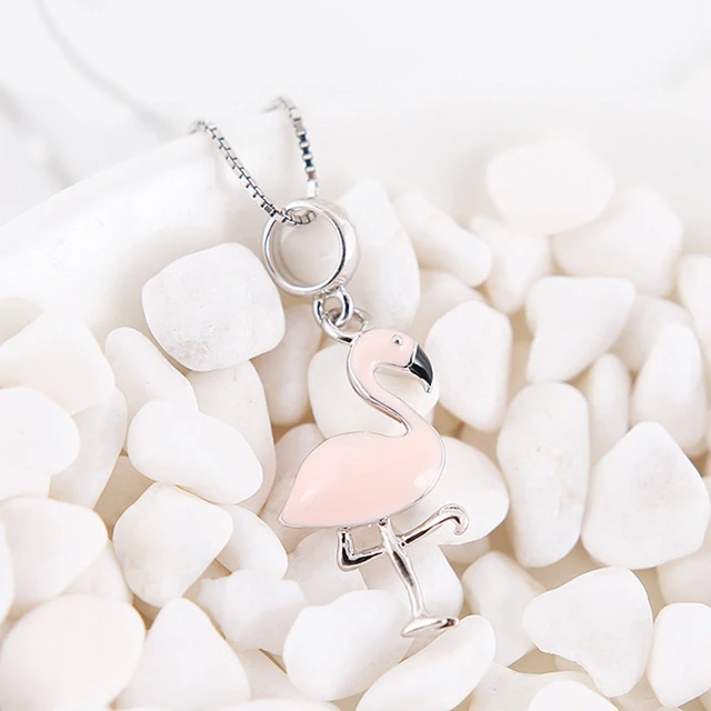Pink Enamel Flamingo Подлинная 925 пробы серебряная подвеска с подвеской в виде жука Красная божья коровка подходит для браслетов Pandora женские ювелирные изделия - Цвет: Pink Enamel Flamingo