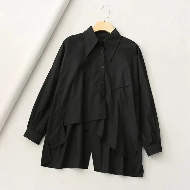 

Summer Fashion Women's Irregular Shirts Tops Women Solid Long Sleeve Blouse Female Button Casual Turn Down Collar Shirts Q345