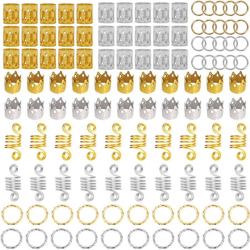 110 шт. металлические африканские Кольца для волос бусины манжеты трубы подвески