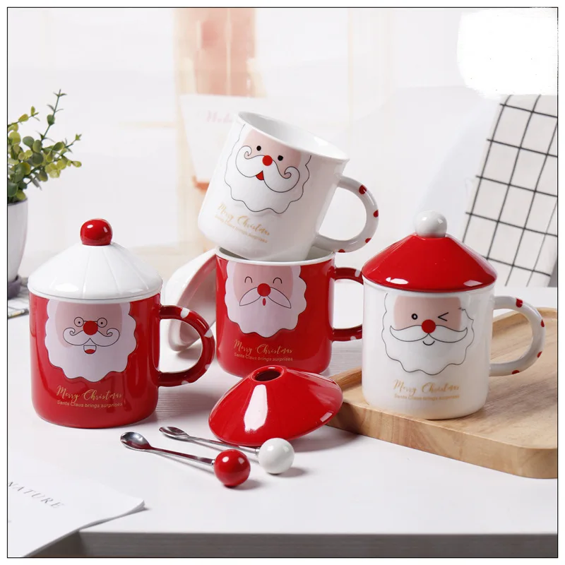 

New Santa ceramic cup creative Christmas with spoon Mug water cup cartoon Mug Coffee Cup Red and white cup