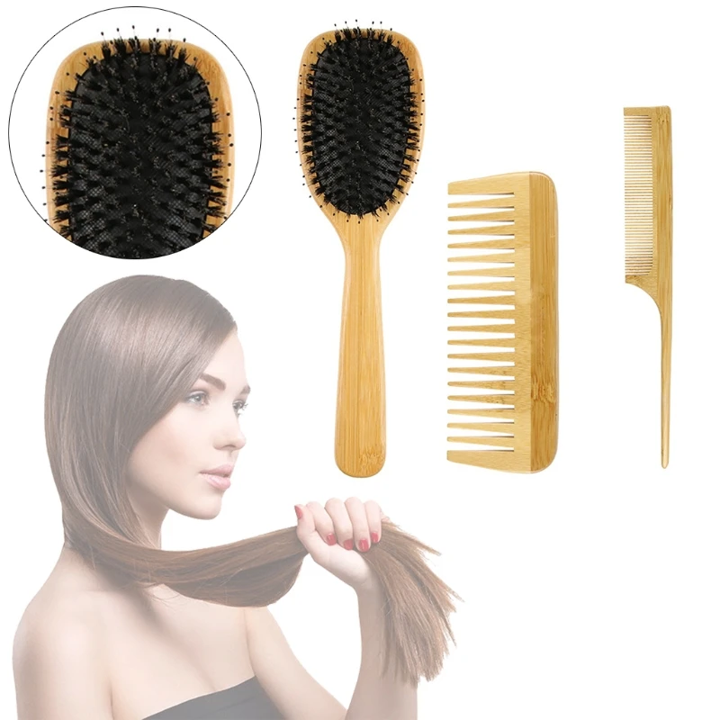 

3Pcs Wood Bamboo Hair Brush Tail Comb Set Air Cushion Massage Hairdressing Tools