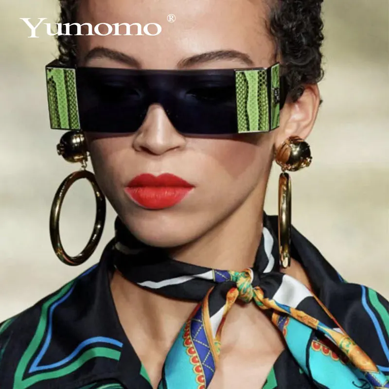 

YUMOMO Fashion Oversized Square Rimless Sunglasses Women Brand Designer Flat Big Sun Glasses Female One Piece Travel Gafa de sol