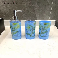 320ml printing plastic bathroom accessories set liquid soap dispensers toothbrush holder toilet shower storage
