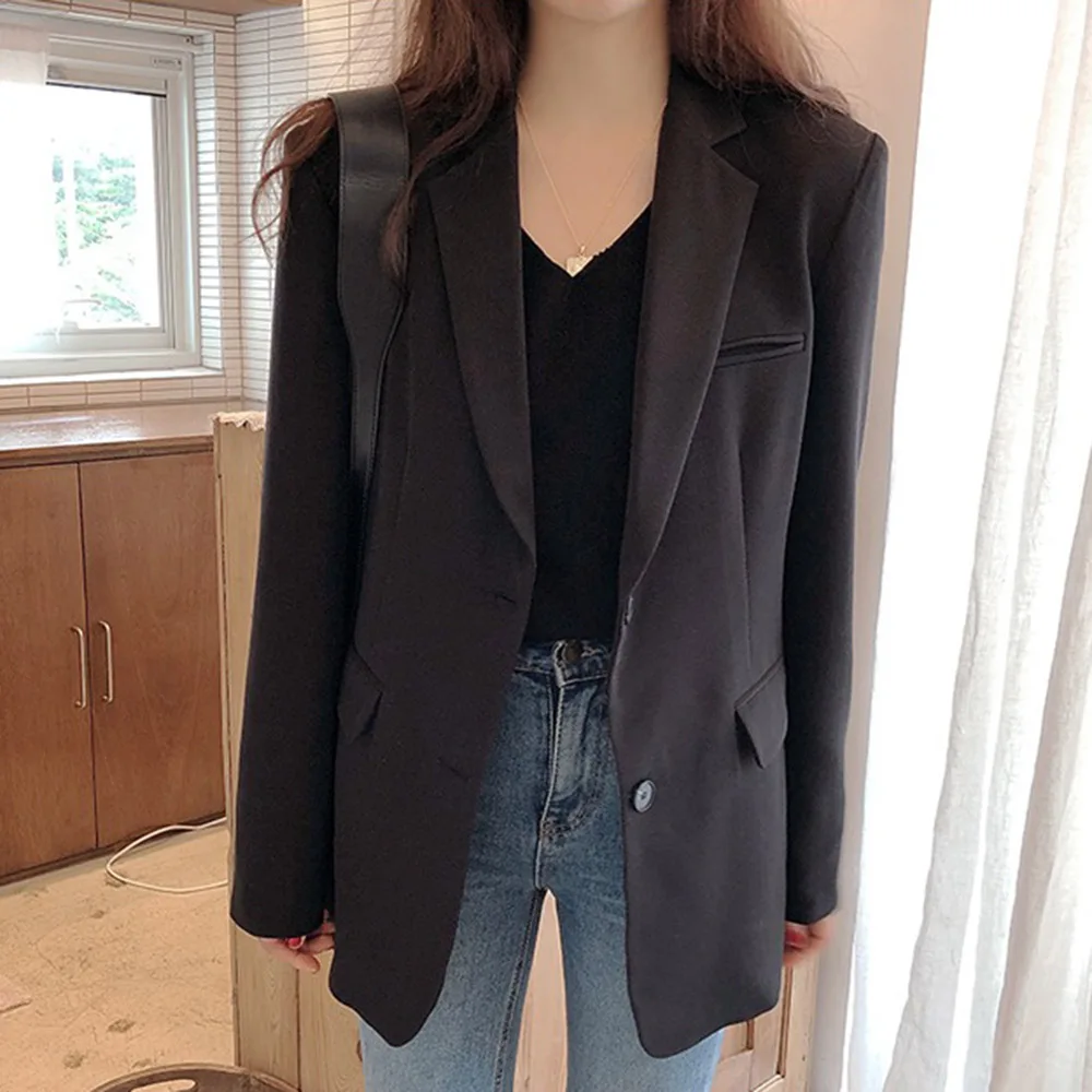 

Casual Blazer Women Elegant Loose Casual Solid Business Blazer Long Blazers Loose Jacket Ladies Spring Autumn Suit