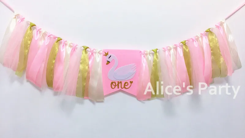 Новый один белый лебедь баннер для маленьких девочек 1 й День рождения стульчик