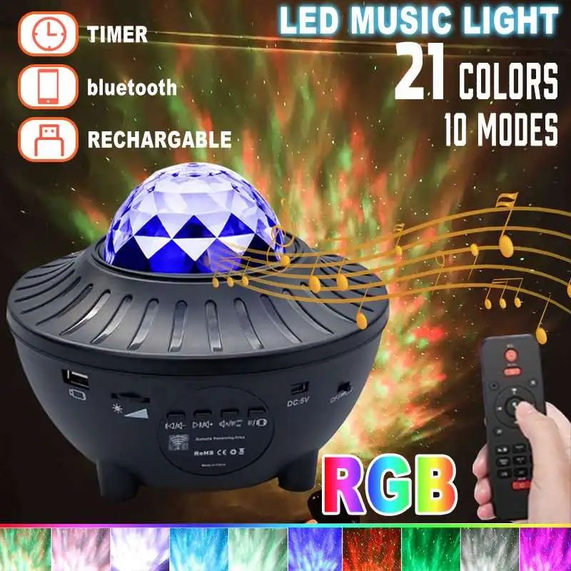 

Светодиодный RGB проектор звездных волн океана, Ночной светильник, Галактический проектор звездного неба, ночная лампа с музыкой, bluetooth-динам...