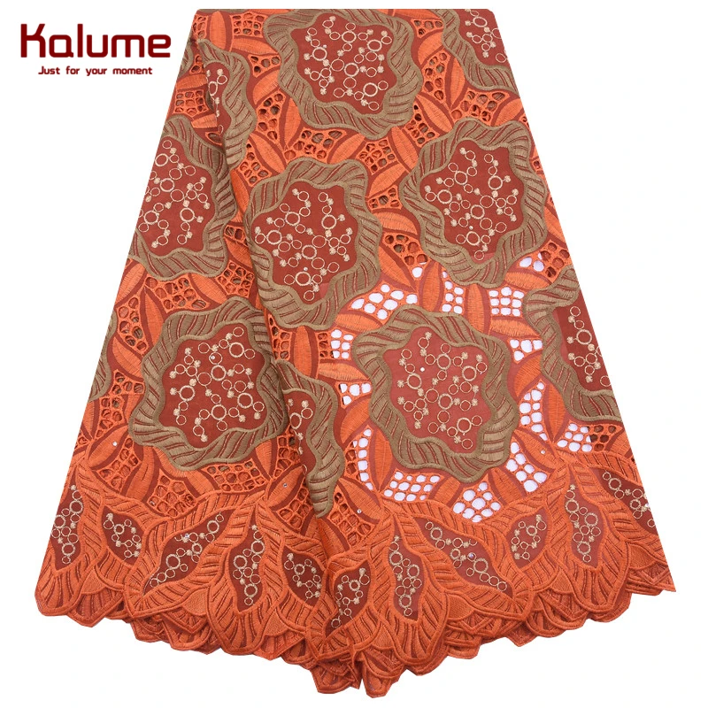 Kalume Fashion Embroidery African Dry Lace Fabric Peach Nigerian Cotton Swiss Voile Material With Stones For Dress F1966 | Дом и сад
