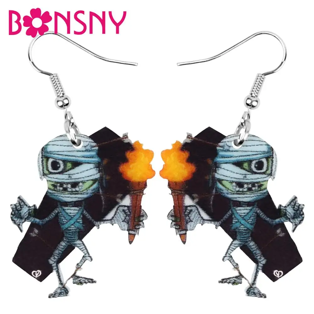 Bonsny акриловые аниме бандажные серьги на Хэллоуин в виде гроб зомби Подвесные