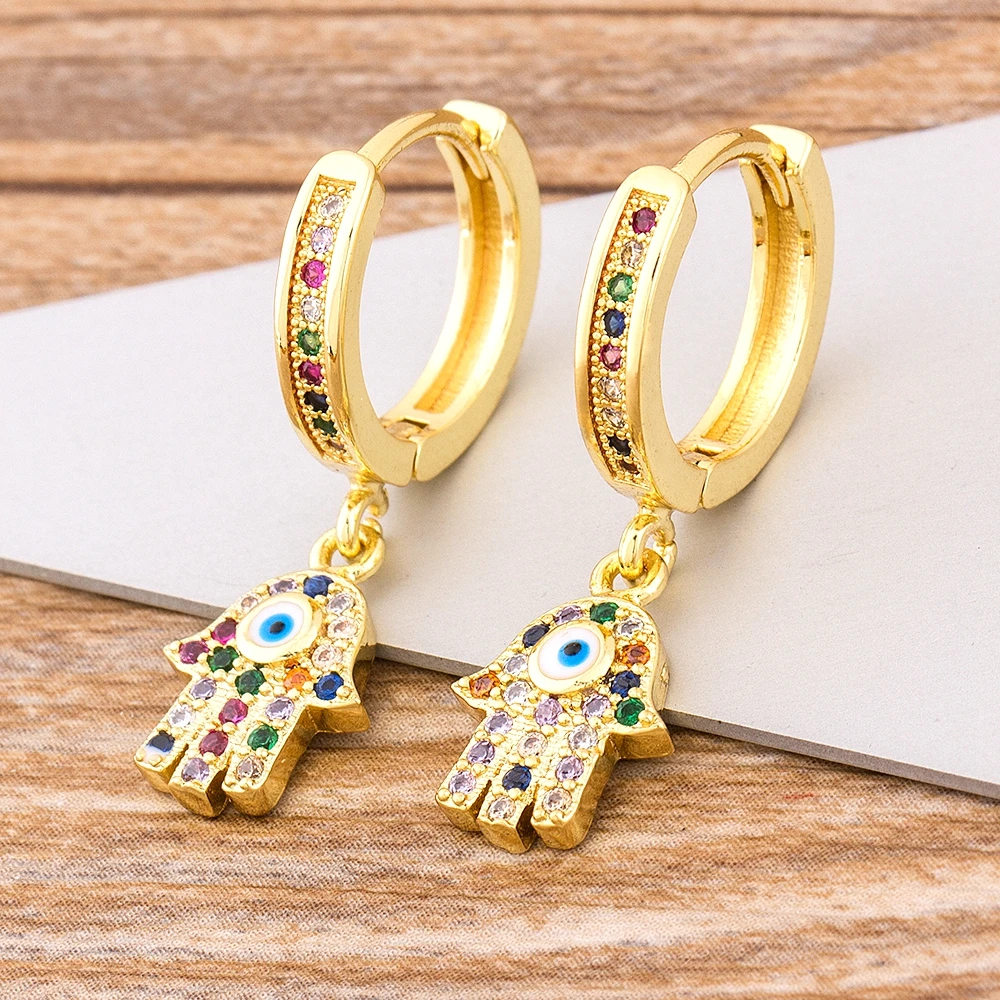 

Charm Rainbow Copper Zircon Drop Earrings Fashion Palm Shape Pendant Earrings Crystal Jewelry Best New Year Gifts For Women