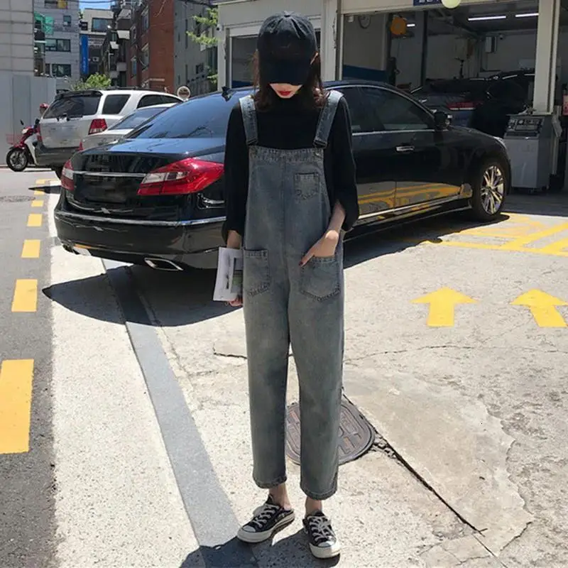 Уличная универсальная синяя повседневная одежда комбинезоны в Корейском стиле