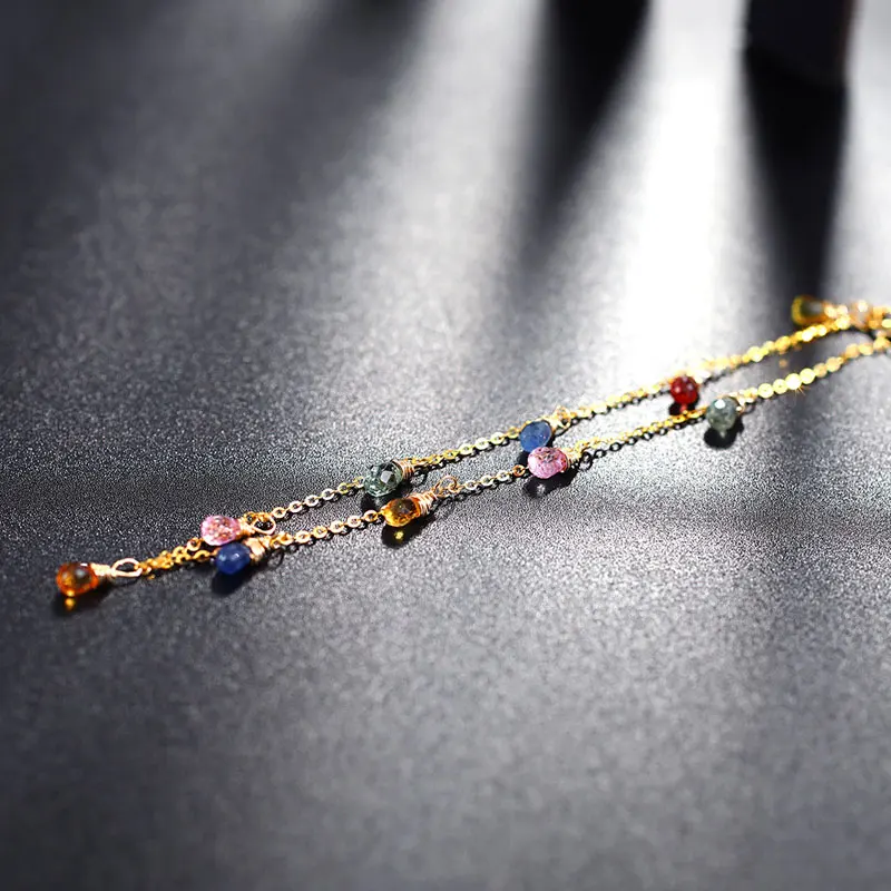 

DMBS349 Colorful sapphire bracelet female Genuine Gemstones yellow 18K gold color treasure handmade custom gift