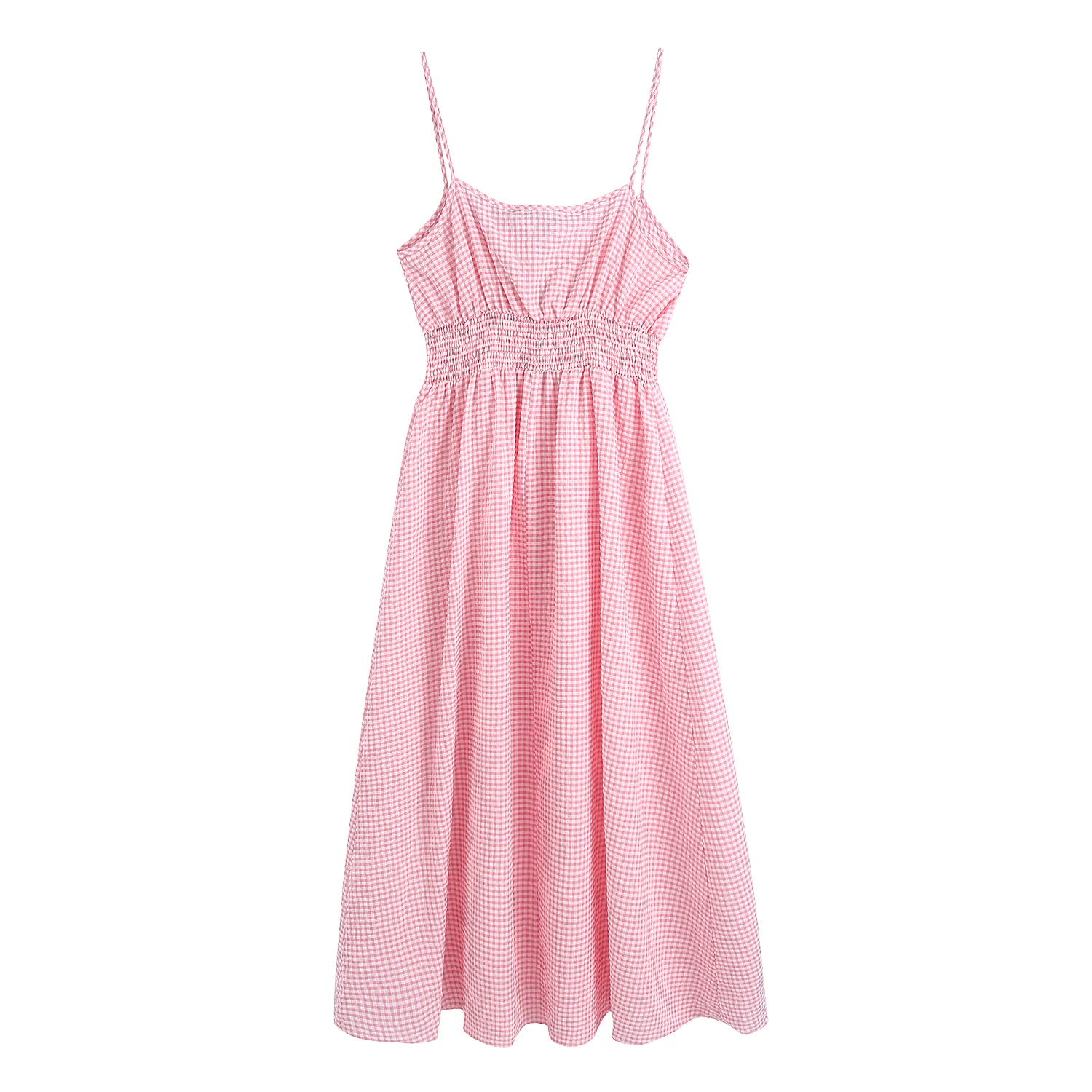 

JCÂ·KILIG Summer Pink Plaid MIDI Halter With High Waist Slim Sweet Dress B1360