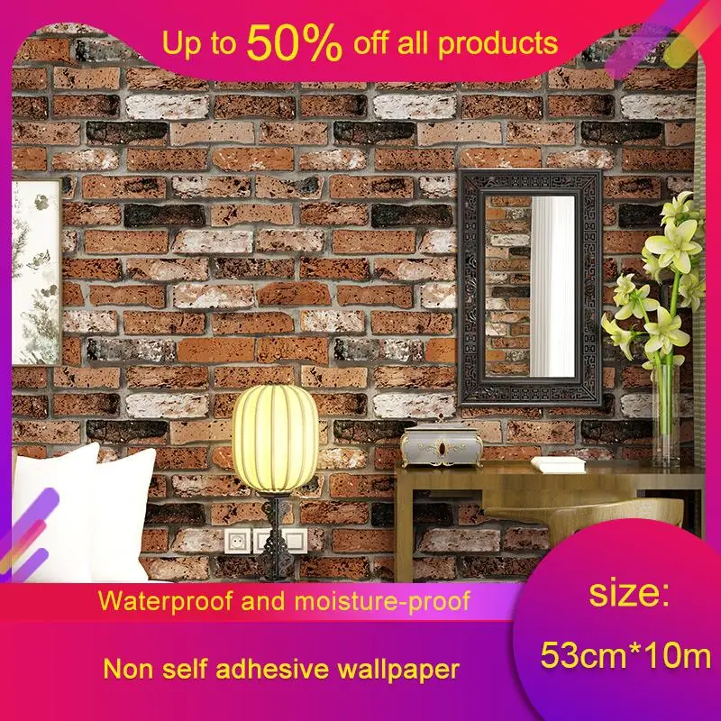 Современные винтажные текстурированные обои с изображением кирпича для