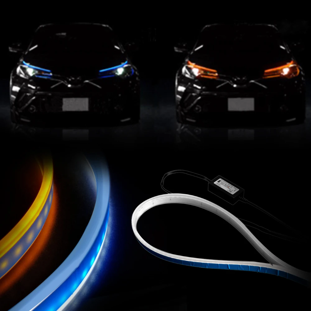 2шт ультра-тонкий Янтарный Белый DRL Дневной ходовой светильник гибкий