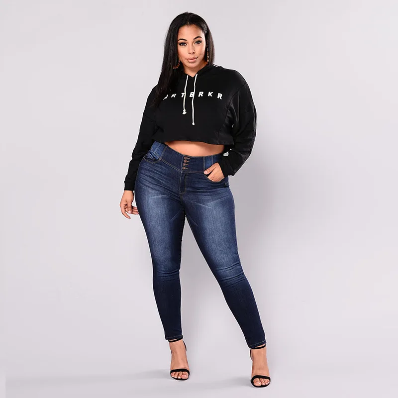 

Solid Color 5XL Plus Size Jeans Women's High Waist Breasted Large Size Slim Fit Plump Girls Stretch Denim Skinny Pants джинс