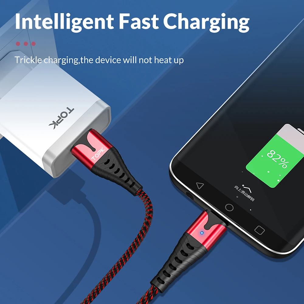 TOPK светодиодный Micro USB кабель для быстрой зарядки для Xiaomi Redmi Note 5 Pro Android кабель для передачи данных для мобильного телефона для samsung S7 Micro зарядное устройство