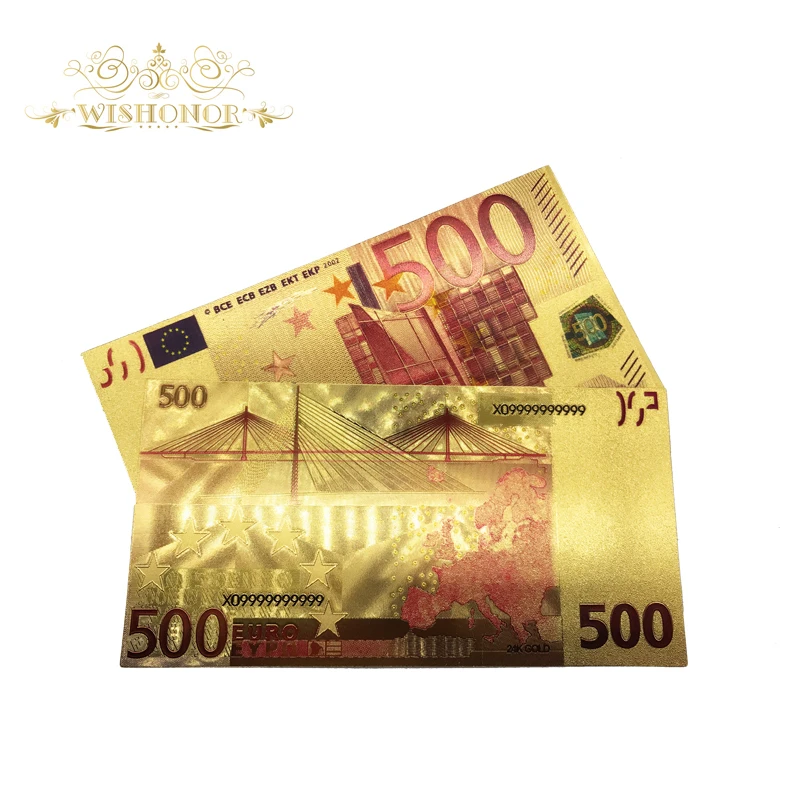 

10pcs/lot Souvenir Gifts Color European Banknotes 500 Euro Banknotes With 24k Gold Fake Paper Money For Gift