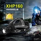 1600000lm xhp160 мощный перезаряжаемый светодиодный фонарик для рыбалки 18650 аккумуляторная фара для кемпинга рыболовная фара