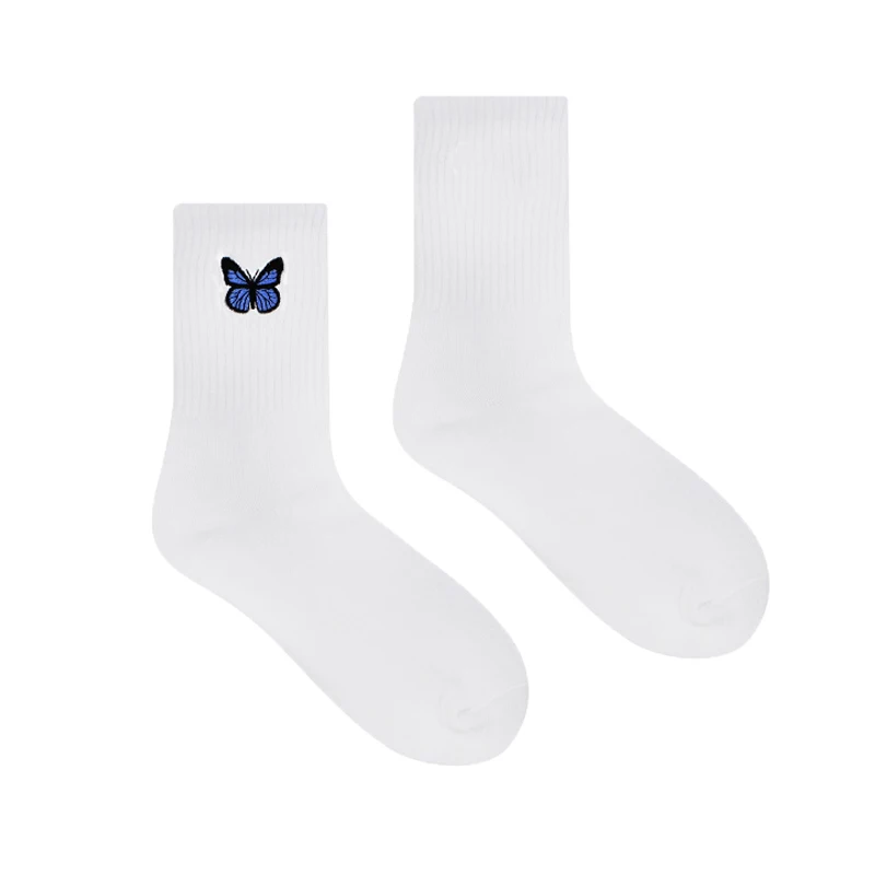 

Women New Butterfly Socks White Black Combed Cotton HipHop Street Socks Happy Funny Women And Men Socks