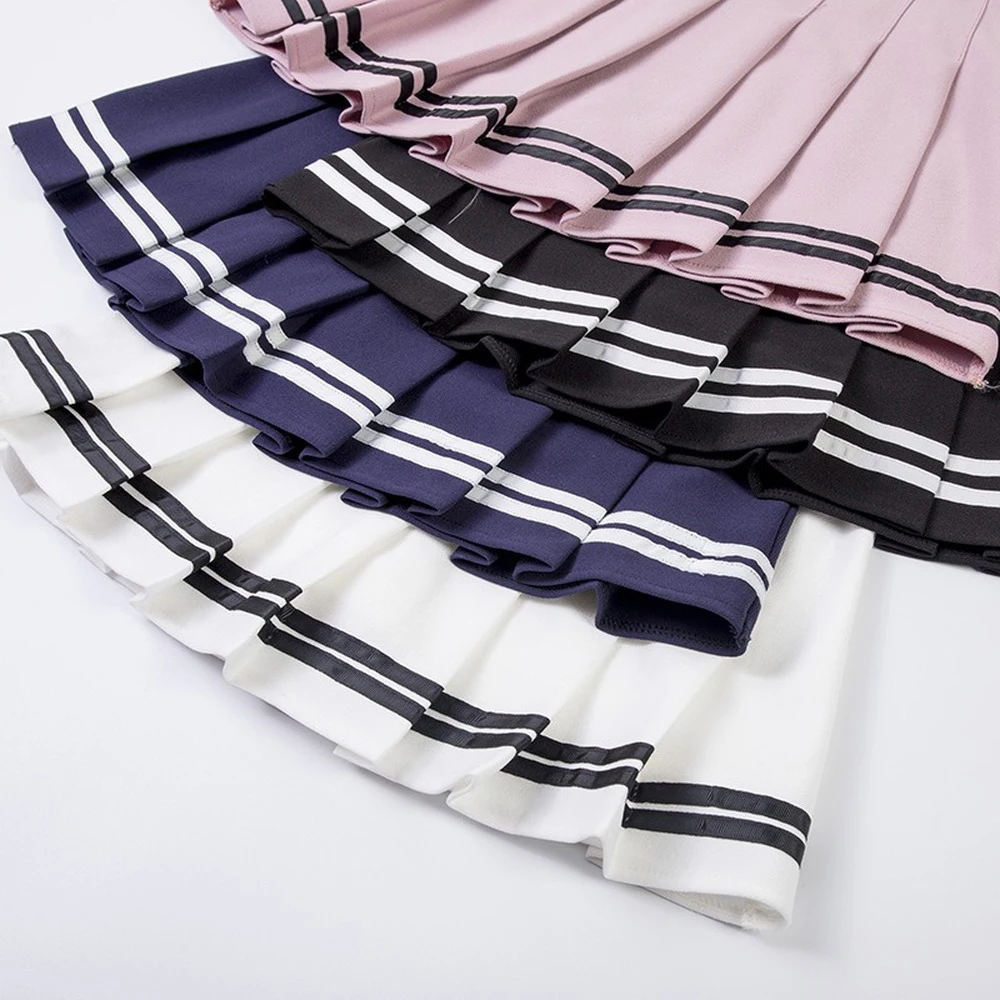 

Women Pleated Short Skirt Style Harajuku Kawaii Sweet Striped Skirts Mini Cute Uniforms