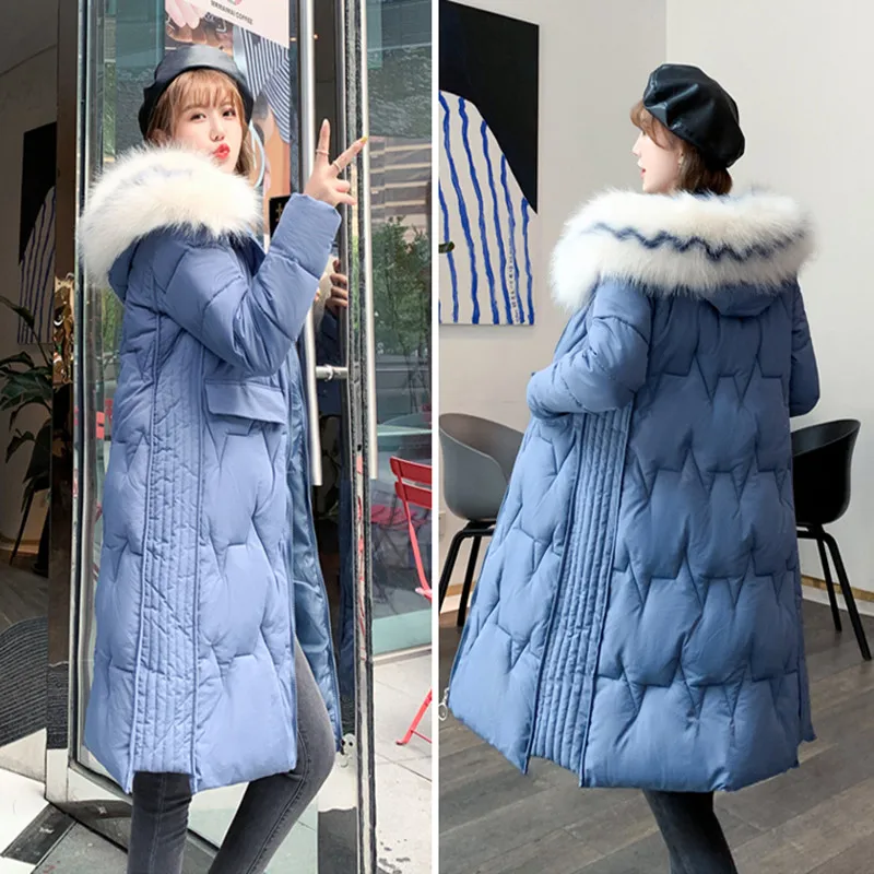 Женская парка с большим меховым воротником длинная велюровая капюшоном на