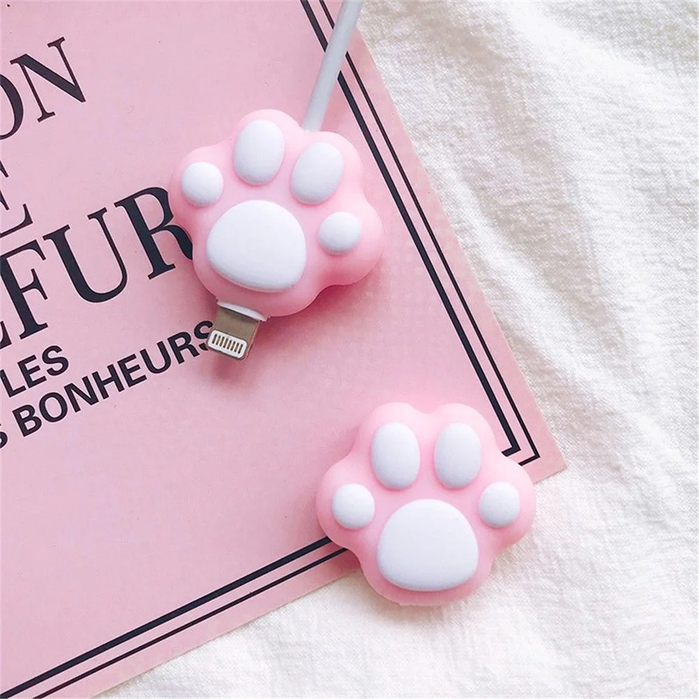 

Cute Pink Cartoon Cat Paws Cable Winder Protector for iPhone Cable Kawaii Desktop Wire USB Cable Charger Earphone Protector