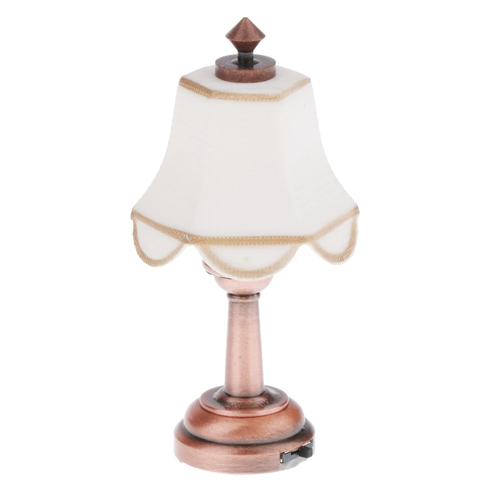 

1:12 Scale LED Battery Operated Dollhouse Desk Lamp, Vintage Tone Metal Base with Lamp Shade