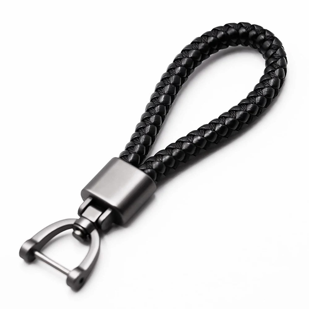 

High-Grade Luxruy Car KeyChain 360 Degree Rotating Horseshoe Buckle Hand Woven Leather Men Women Key Rings Holder Bag Pendant