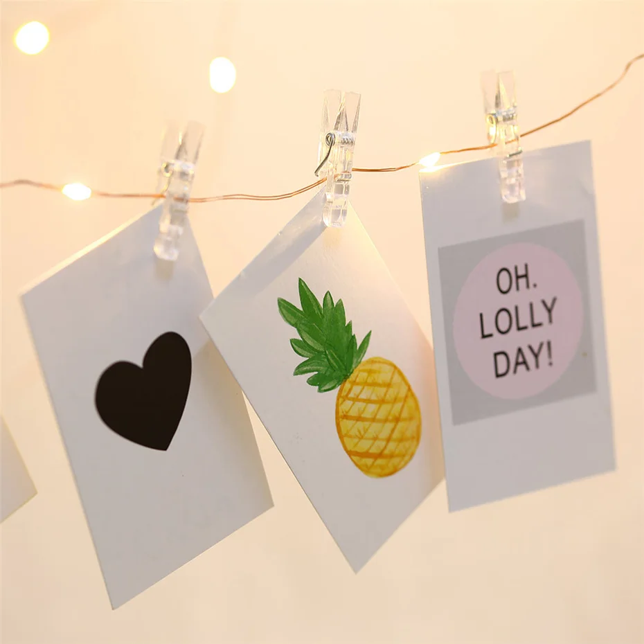 LED Garland With Clothespins Photo Holder Battery Power 5/10M Copper wire Fairy Light 20/50 clips Decoration For Christmas Party | Лампы и