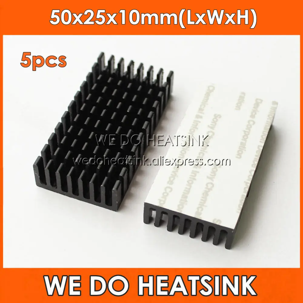 

WE DO HEATSINK 5pcs 50x25x10mm Heatsink Aluminum Black Anodize Heat Sink Cooler With Thermal Tapes