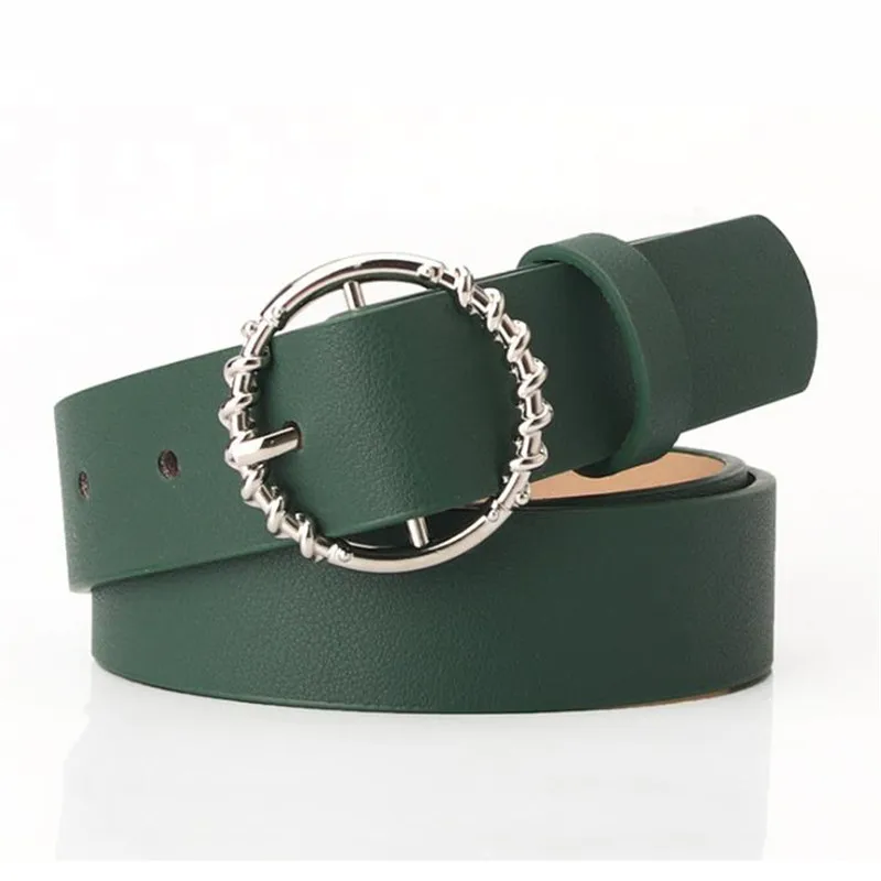 

Round Metal Buckle Green 2.8cm*104cm Female Belt Black Ladies PU Waistband Women Wild Belts