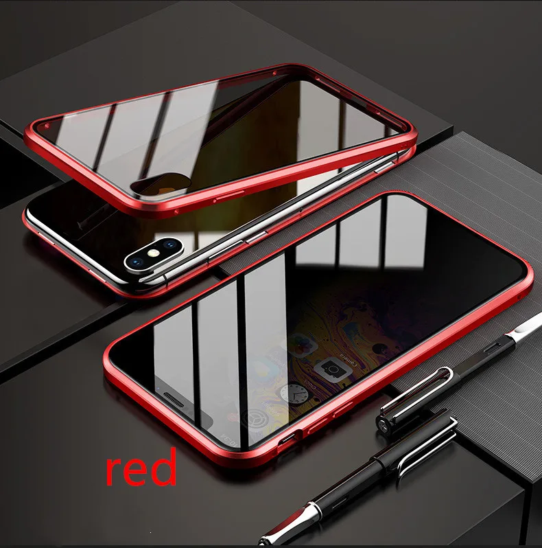 Huawei P20 анти-пип двойное стекло в рамке мобильный телефон оболочки все включено металлическая рамка Магнитный чехол для телефона - Цвет: red