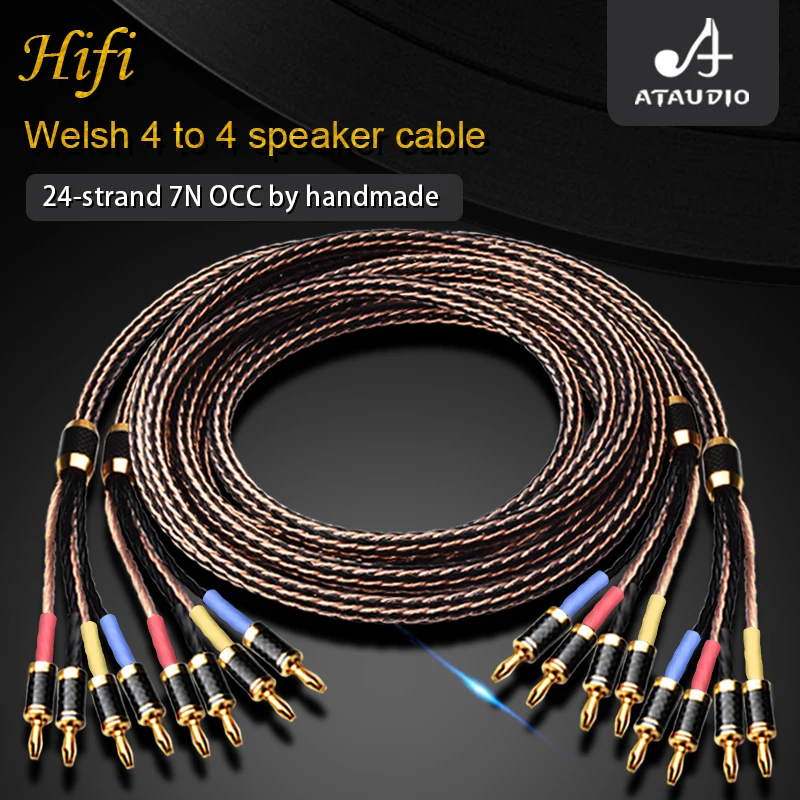

ATAUDIO Hifi 4 Points 4 Speaker Cable High Quality OCC Speaker Wire With Carbon Fiber Banana Plug