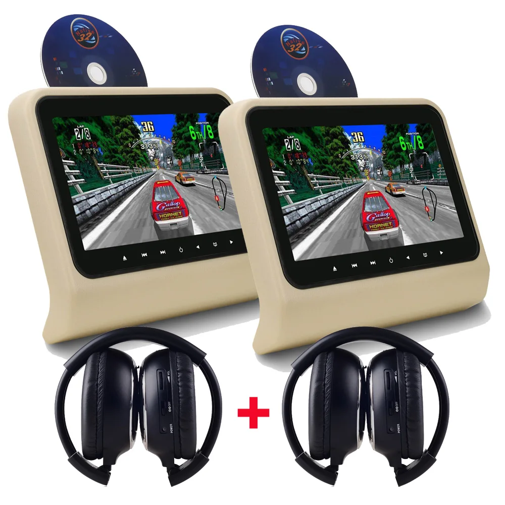 2X9 ''Автомобильный подголовник монитор TFT lcd RCA экран авто монитор MP5 DVD мультимедийный экран для подголовника и бесплатные два наушника