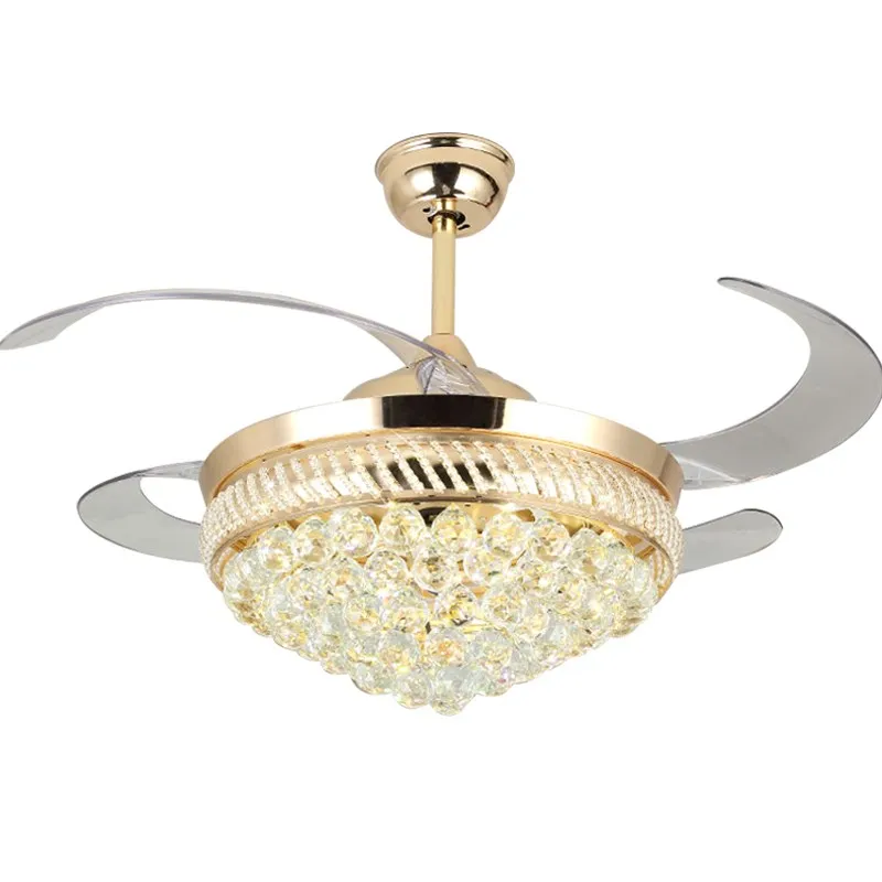 

Hongcui Ceiling Fan Lights Modern Crystal With Remote Control Invisible Fan Blade For Home Dinning Room Living Room